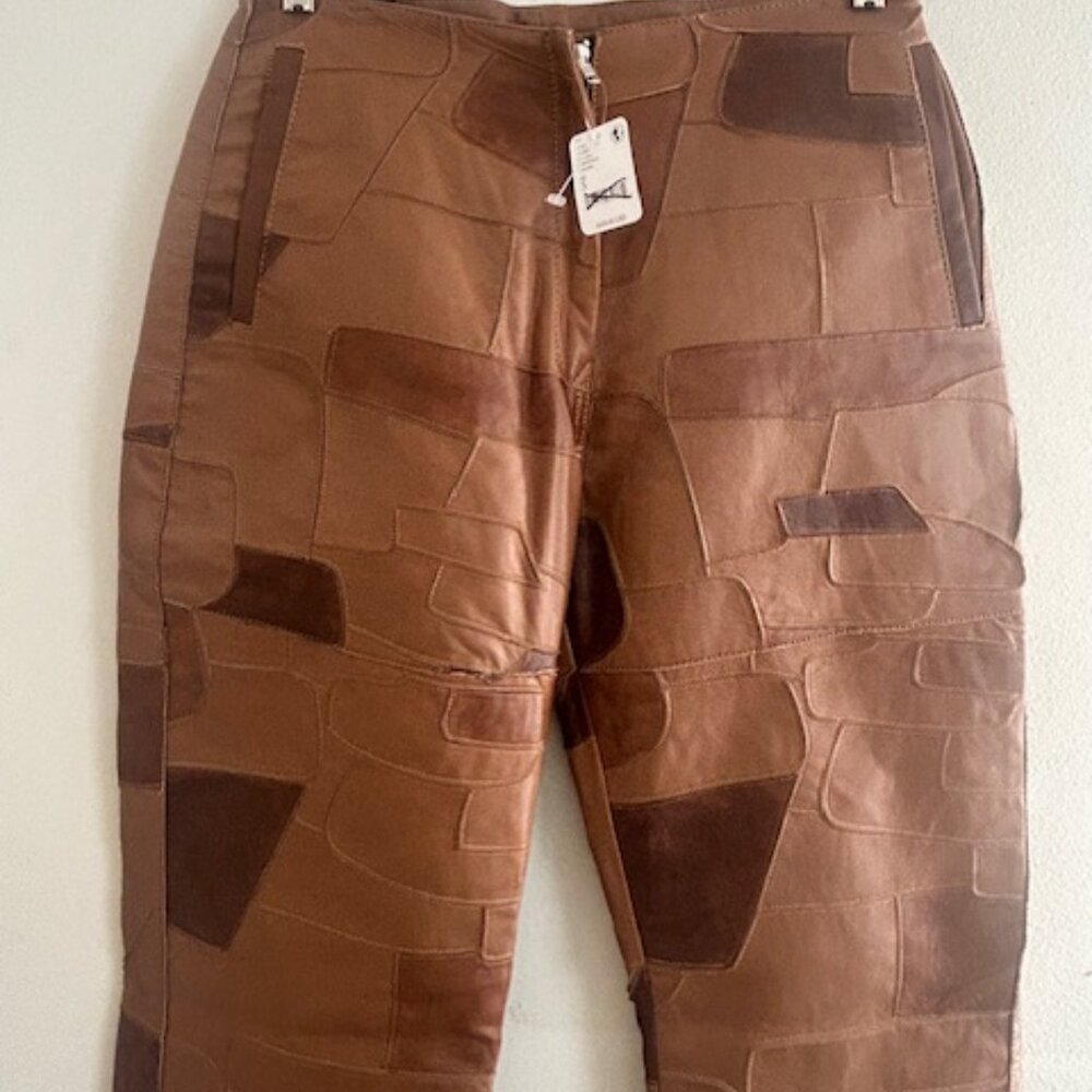 Free People x Understated Leather Vixen Mid Rise Brown Leather Patch Pants NWT